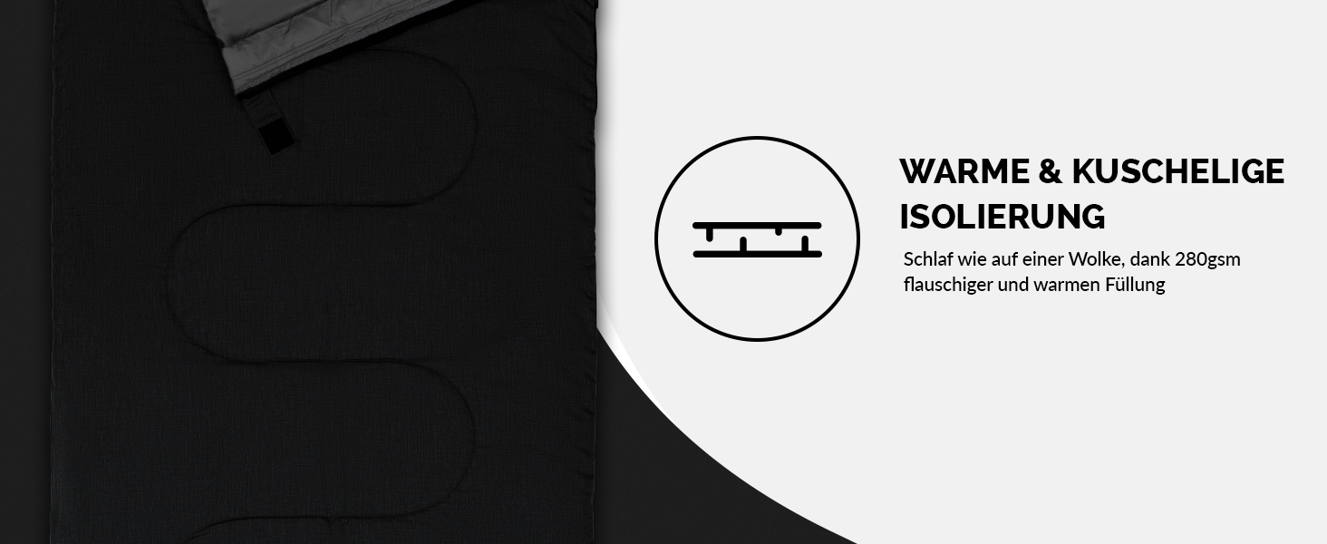 MONTARAY® 100% Cotton Sleeping Bag - Warm Outdoor & Summer Sleeping Bag for 3-4 Seasons - Includes Pillow - Hut Sleeping Bag for Men & Women - Black (75x190cm)