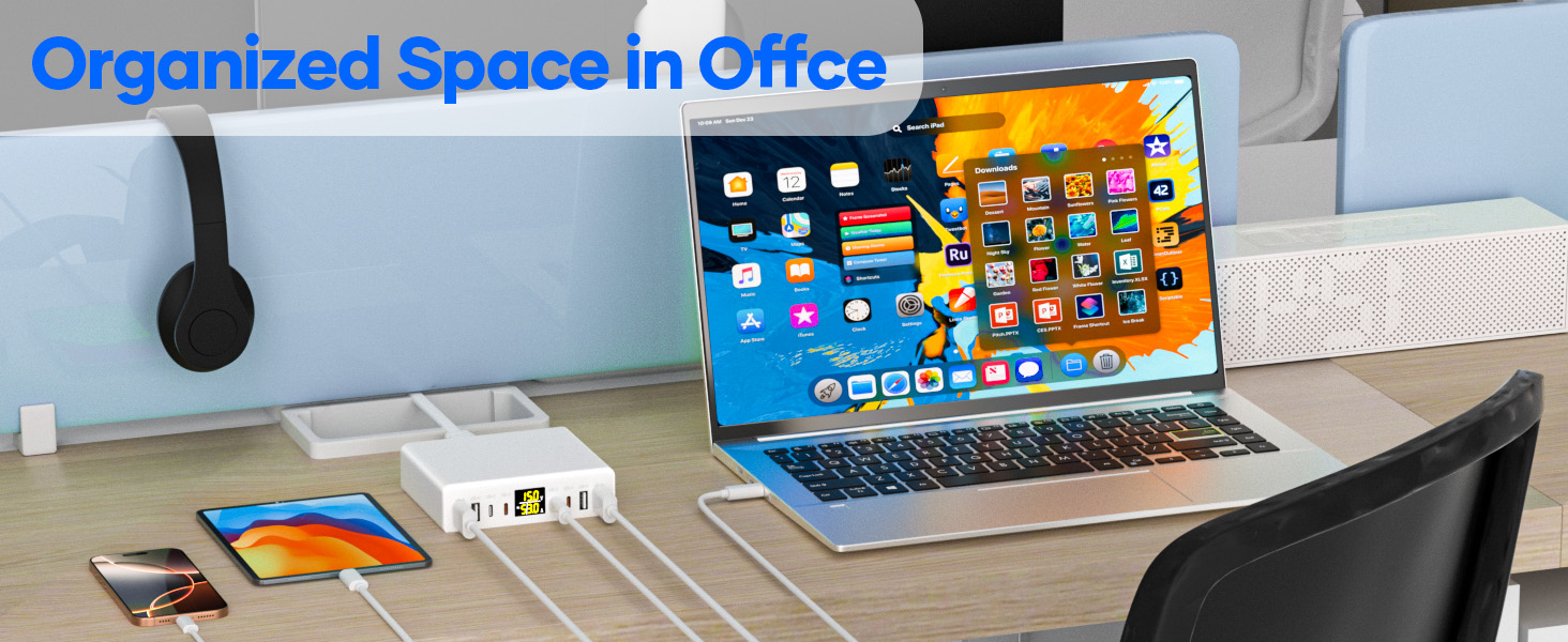 Зарядний пристрій USB-C багатопортовий 8 портів 200W GAN YSYFAD з LED індикатором, PD PPS Type-C, QC3.0, швидка зарядка для iPhone, iPad, MacBook, ноутбуків, білий