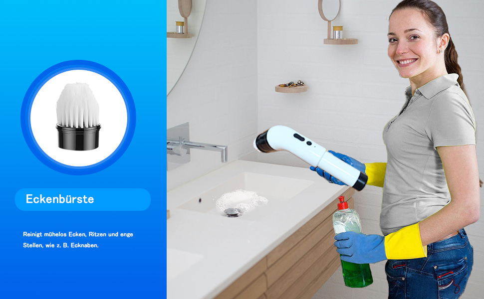 Електрична щітка для прибирання 9 в 1, 34-130 см, 2 режими, для ванної, кухні, плитки та авто, біла