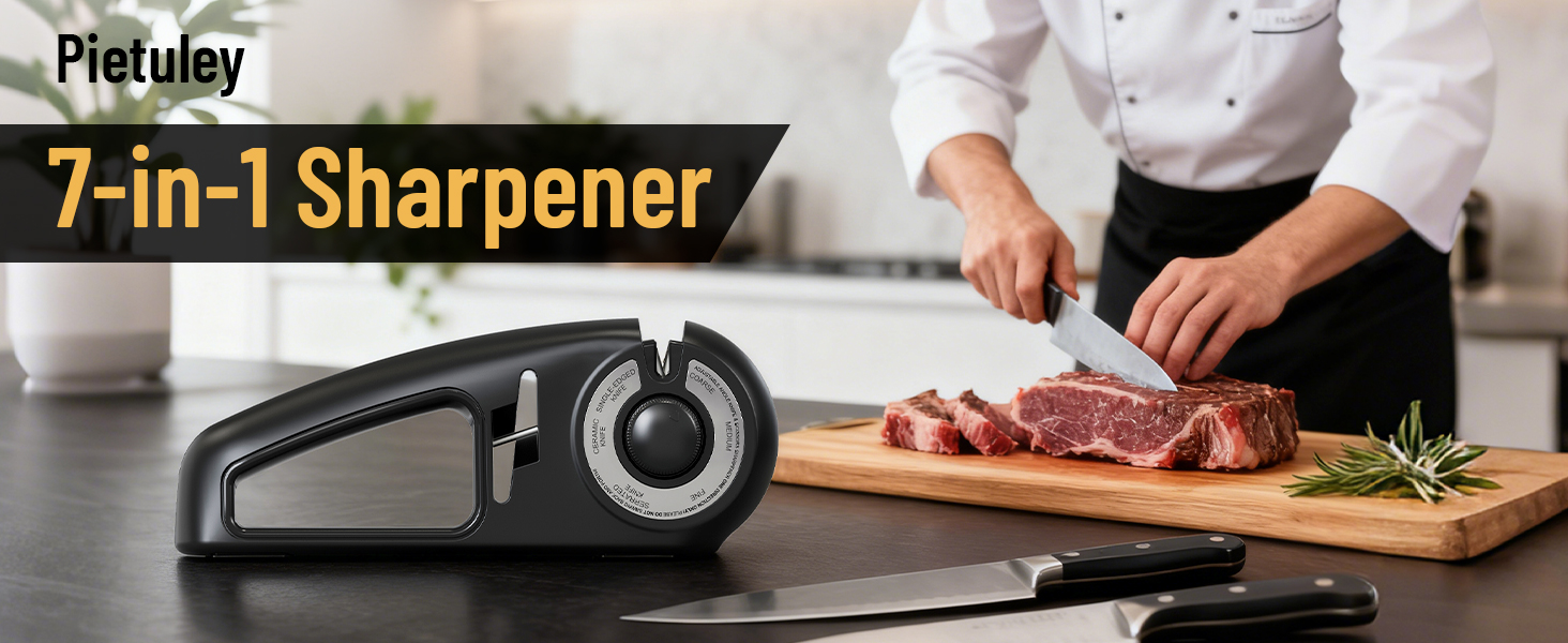 Точилка для ножів Messerschärfer Profi 7-in-1: 7 функцій для ножів та ножиць, керамічна точилка, чорний колір