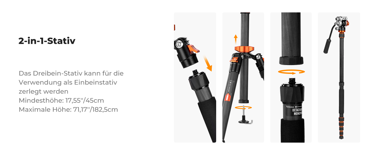 Штатив K&F Concept T254A7+BH-28L для камери: професійний, 230 см, з рідинною головкою