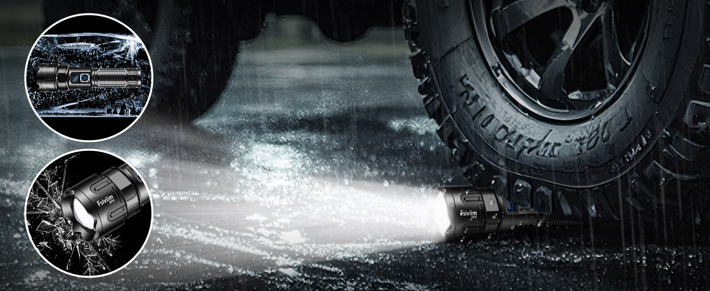 LED ліхтар на батареї, 500 000 люмен, тактичний, з регулюванням фокусу, для кемпінгу, матовий чорний