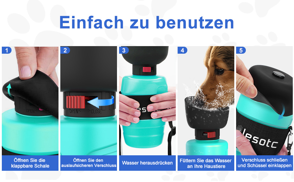 Складана пляшка для води для собак Lesotc 800 мл, блакитний колір, для прогулянок, подорожей та кемпінгу