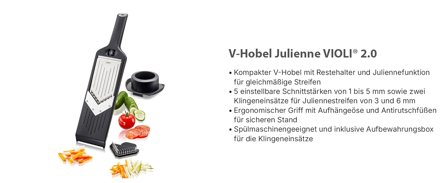 GEFU Julienne VIOLI 2.0 - терка для нарізки овочів та фруктів, для нарізки слайсами та соломкою