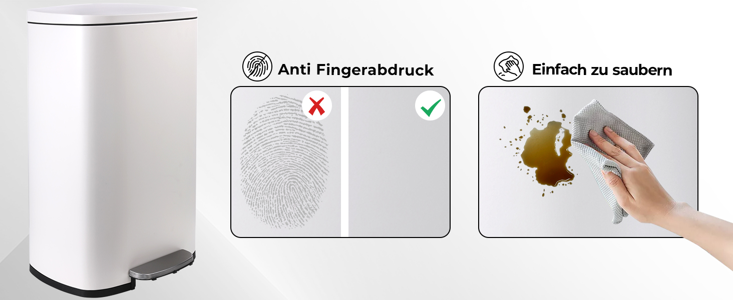 Відро для сміття LIFERUN 30л з кришкою, з м'яким закриттям, сталеве, з внутрішнім відром, для кухні, ванної кімнати, офісу