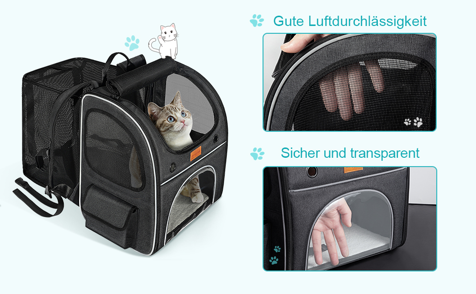 Рюкзак для кота та маленького собаки Morpilot, 7 кг, сірий, 35x30x42 см, з безпечною лінійкою та мискою