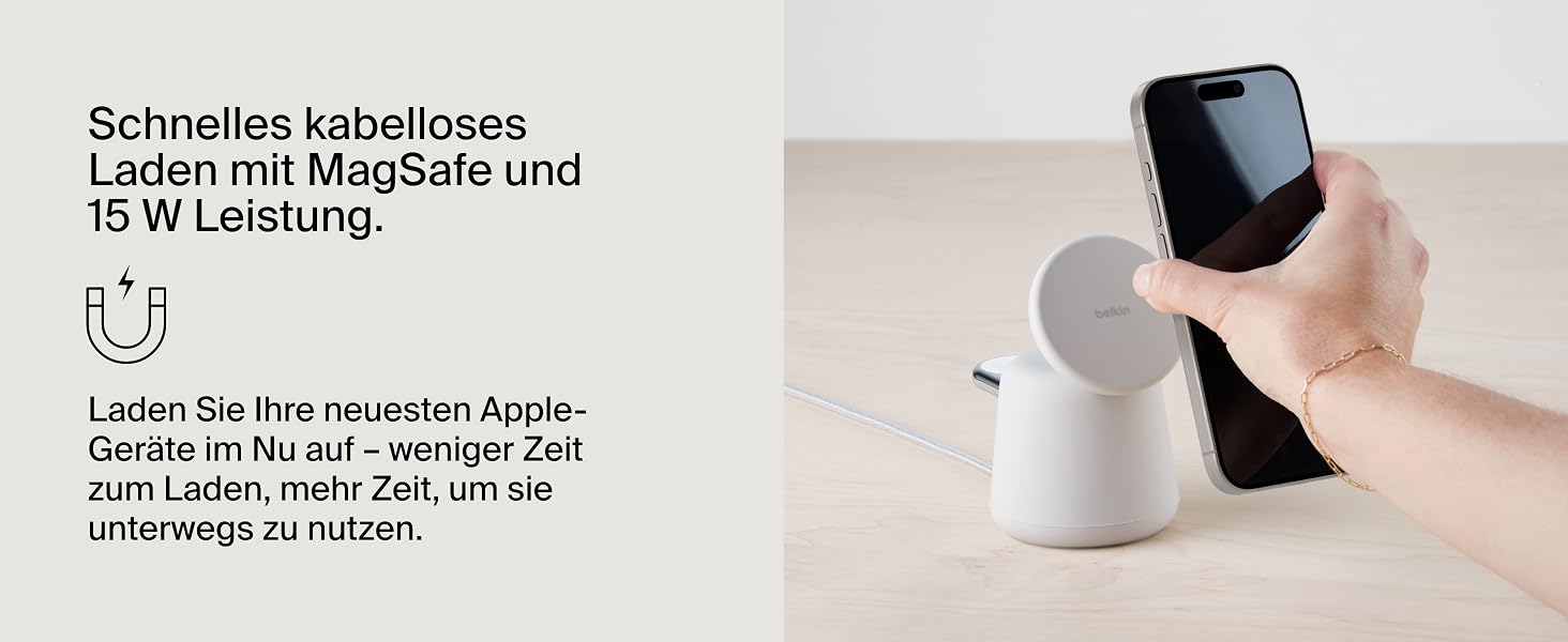 Беспроводная зарядная станция Belkin BoostCharge Pro 2-в-1 Qi2 15W MagSafe для iPhone, Apple Watch, AirPods (пісочний)