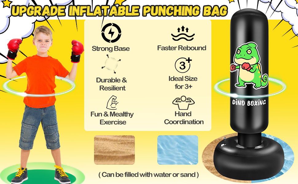 Надувний боксерський мішок для дітей Boxsack Kinder, 165 см, з рукавичками, для карате, тхеквондо, MMA (динозавр)