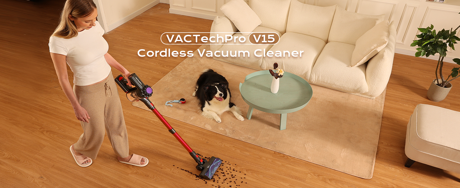 Бездротовий акумуляторний пилосос V15, 35KPa, 6-в-1, для твердих підлог та килимів, видалення шерсті тварин (червоний)