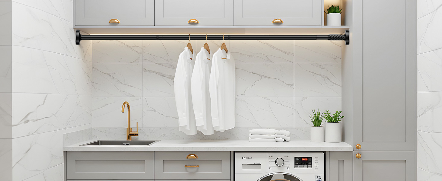 Штанга для штор без свердління AIZESI 100-230 см, Ø 25 мм, телескопічна - для вікон, душу, балкону (чорний)