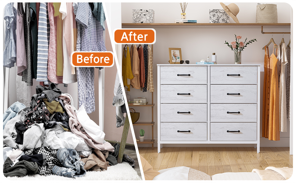 LYNCOHOME Dresser with Drawers, Fabric Chest of Drawers, TV Stand Sideboard with 6 Fabric Drawers, Storage Cabinet Bedroom Chest of Drawers Kitchen Organizer Furniture for Office Hallway (White-4*2l-uk)