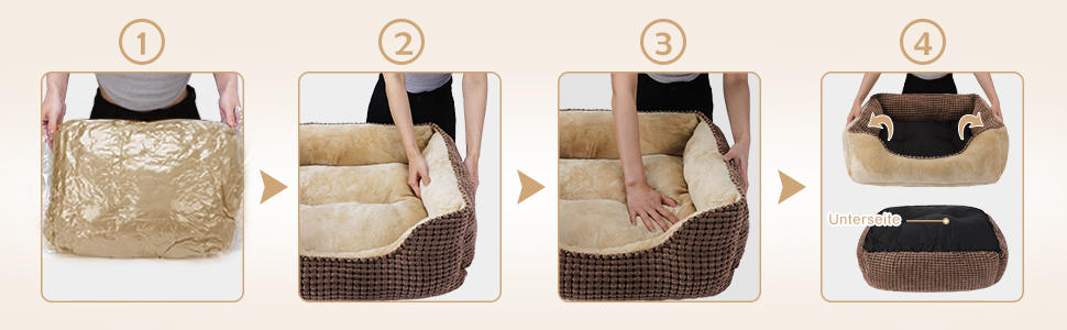 JOEJOY Dog Bed, Medium-Sized Dogs, Washable Dog Basket, Fluffy, Non-Slip Plush Dog Bed, 63x53x20cm, Dog Beds for Small and Medium Dogs and Cats (L 76 x W 61 x H 23 cm, Brown)