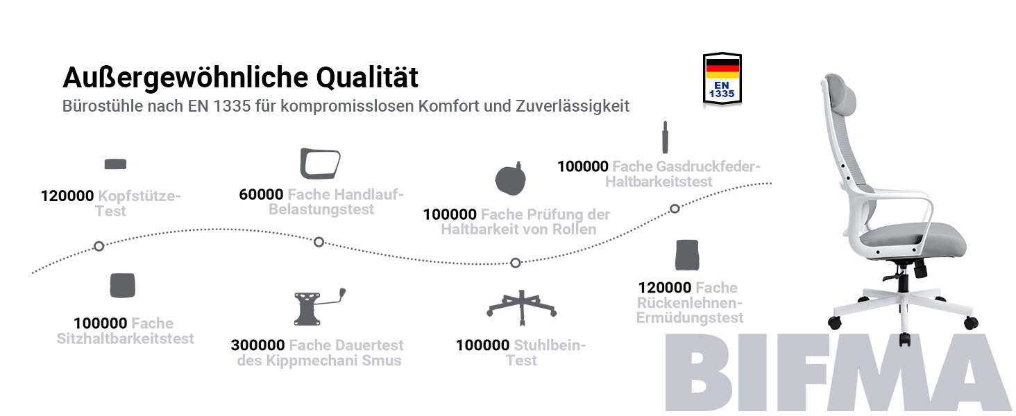 Ергономічне крісло для офісу з регульованою підголовником, крісло для робочого столу з широким сидінням, підтримкою попереку, офісне крісло 200 кг, сітчасте крісло, крісло для дому та офісу, комп'ютерне крісло EN 1335, сіре