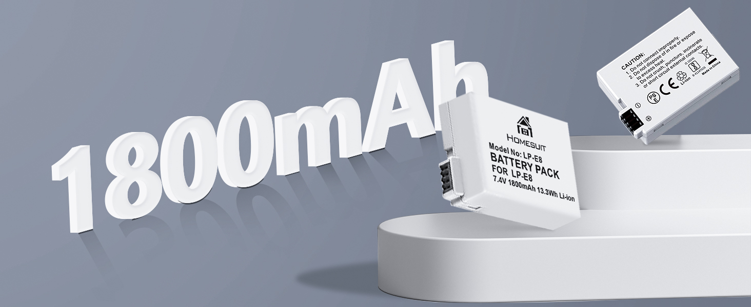 Акумулятор LP-E8 1800mAh та LED-зарядний пристрій для Canon EOS Rebel T2i T3i T4i T5i EOS 550D 600D 650D 650D 700D Kiss X4 X5 X6 X6i X7i (2 шт. акумулятори + 1 зарядний пристрій)