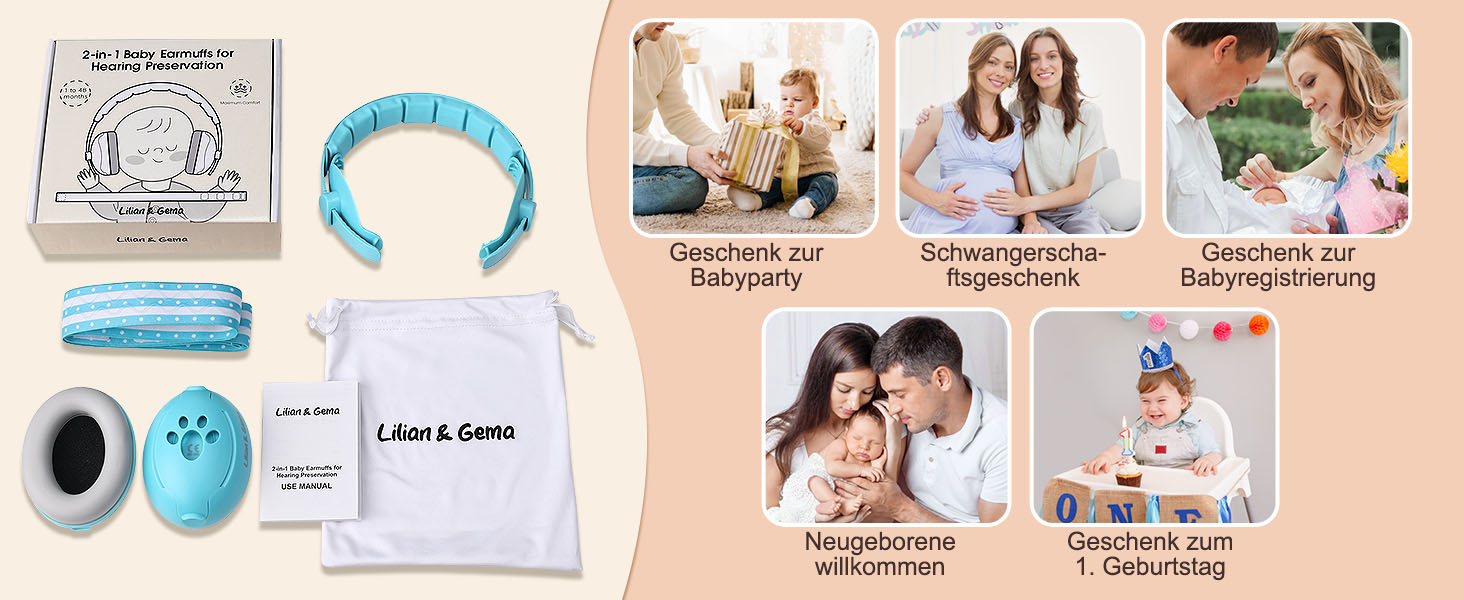 Навушники для захисту від шуму Lilian&Gema для немовлят - 2 в 1, блакитні