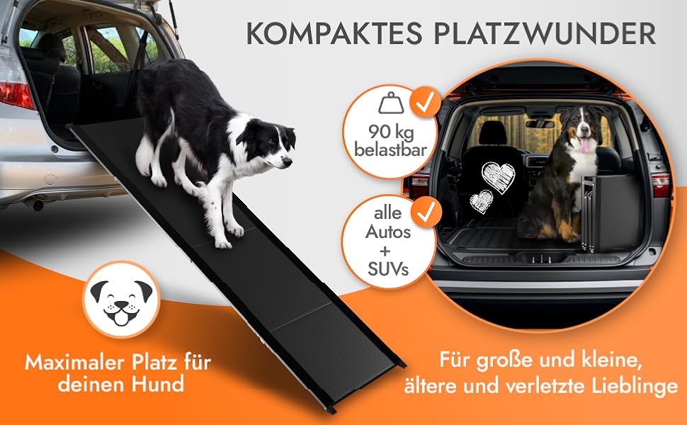 Рампа для собак до 90 кг - PLATZWUNDER - стабільна, преміум-якість, складна, антиковзка, з легкого алюмінію, підходить для всіх автомобілів