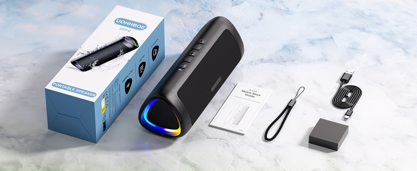 Портативна Bluetooth колонка UOHHBOE 30W з RGB підсвічуванням, TWS Stereo, водонепроникність IPX5, 24 години роботи, 30 метрів, функція гучного зв'язку, трикутна форма