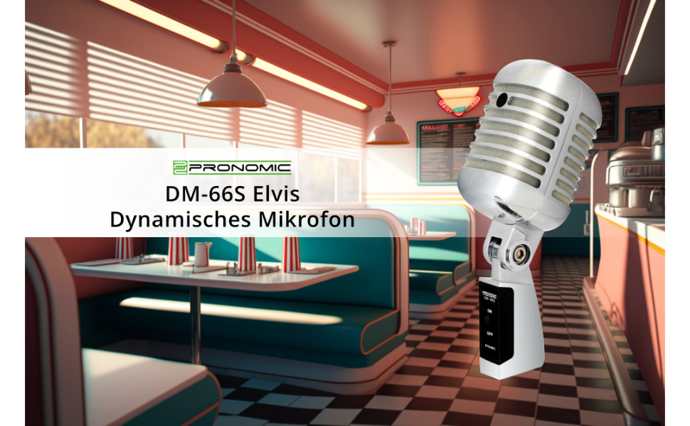 Pronomic DM-66S: Комплект динамічних мікрофонів – мікрофон для вокалу, мовлення, Rockabilly дизайн, зі штативом та XLR-кабелем, сріблястий/білий