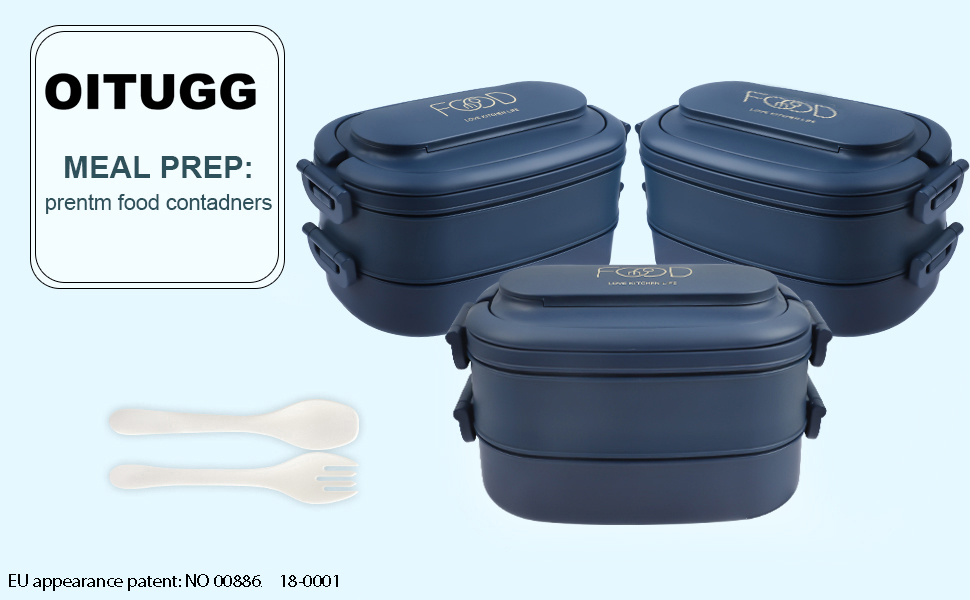 Ланчбокс Brotdose 2-ярусний, 1550 мл, з ложкою та виделкою, BPA Free, для дорослих, блакитний