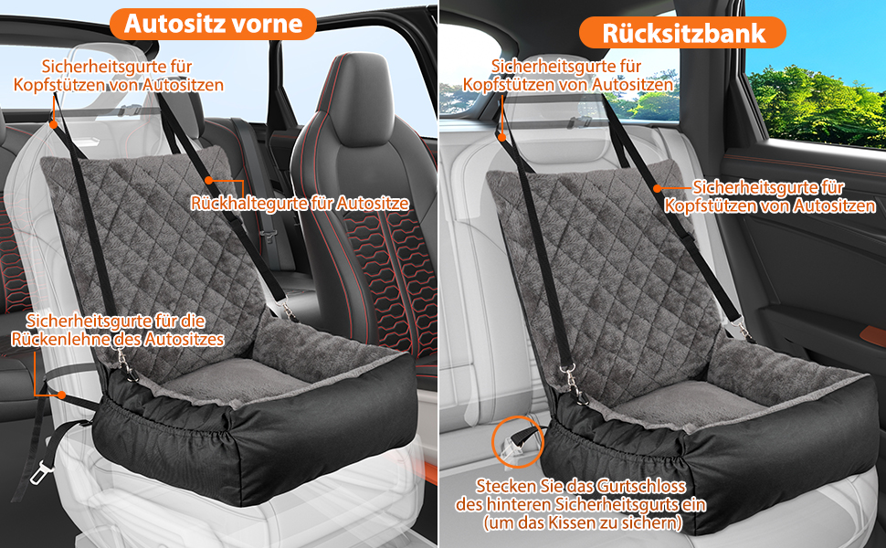 Автокрісло для собак SIVEIS – зручне ліжко з плюшу та кишеню для зберігання, чорне