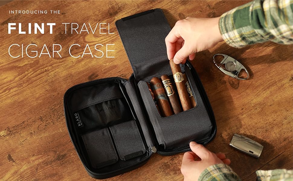 Чохол для сигарет Klaro Reise з натуральної шкіри, на 5 сигарет, 2 кишені для аксесуарів, вологозберігаючий, чорний