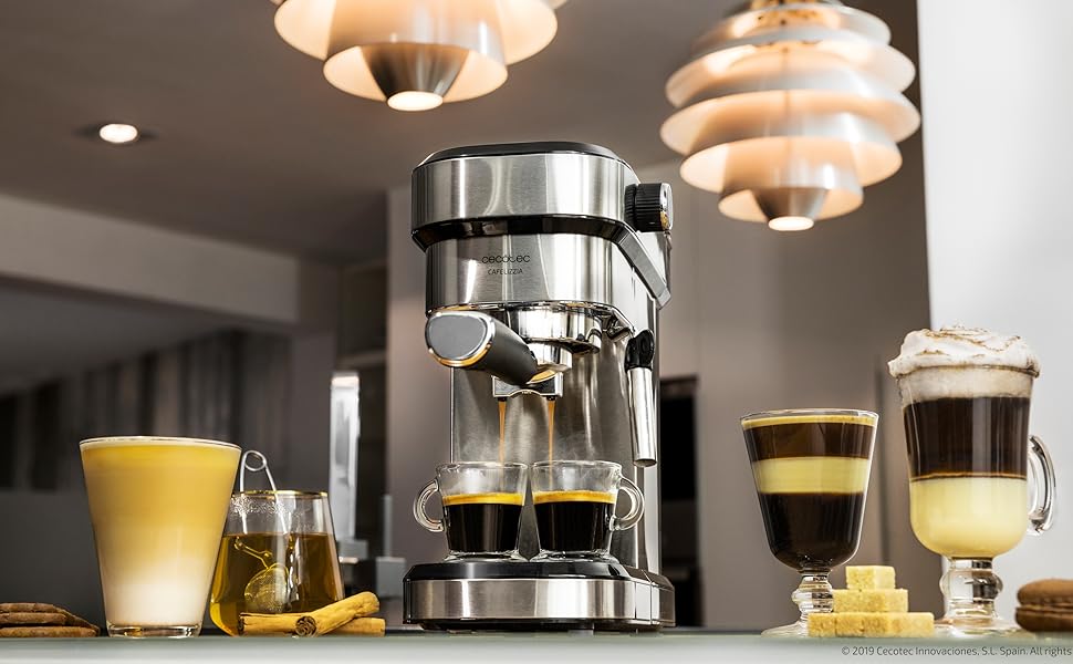 Кавоварка Cecotec Cafelizzia 790 Steel Pro, еспресо та капучино, 1350 Вт, 20 Бар, термоблок, автоматичний режим, 1,2 л, нержавіюча сталь