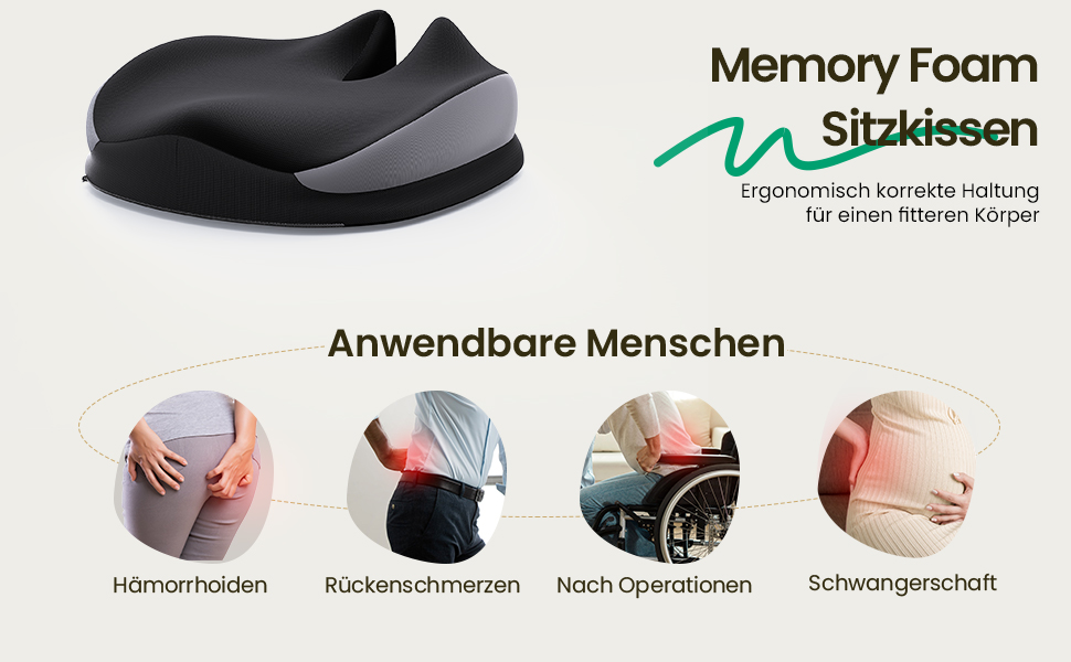 Ортопедична подушка для сидіння Benazcap з Memory Foam для полегшення болю в куприку. Підходить для авто, дивана, офісу та інвалідного візка. Чорний колір.