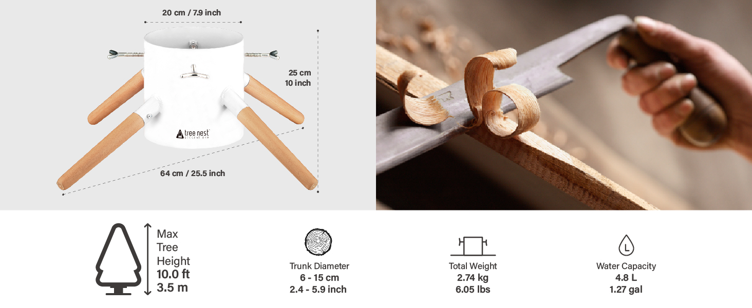 Підставка для ялинки Tree Nest - міцна, з водосховищем, для великих ялин (до 3м), діаметр 20.5 см, білий колір