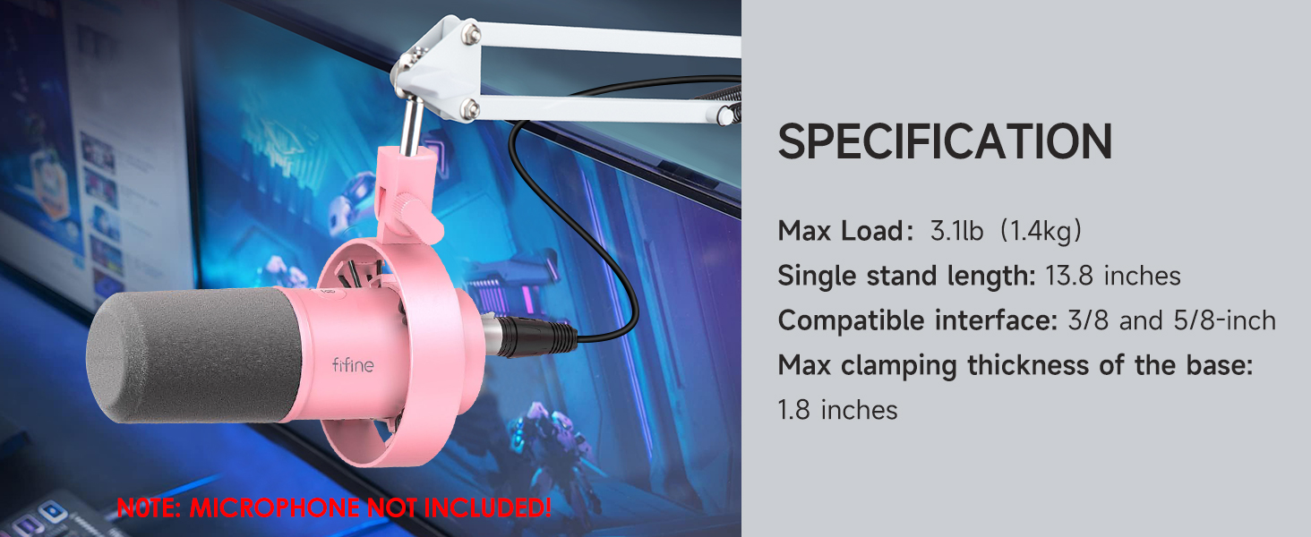 Кріплення для мікрофона FIFINE AM8 (білий) - кріплення-кран, штанга для мікрофона, сумісне з FIFINE Recording XLR/USB мікрофонами, стійка для настільного мікрофона AM8, адаптер 3/8' - 5/8' від YOUSHARES