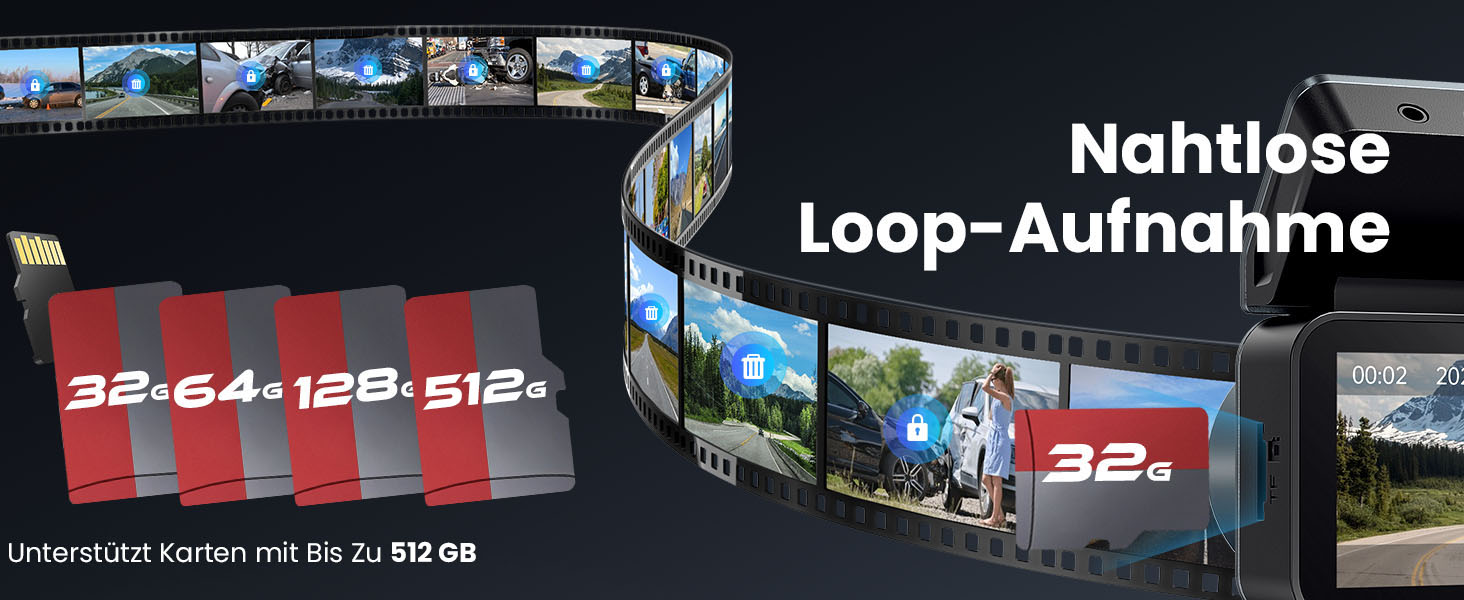 Відеореєстратор Dash Cam 2.5K QHD з двома камерами (передньою та задньою) + 64GB карта пам'яті | 160° Широкий кут огляду, Нічне бачення, Паркувальний режим 24/7, G-сенсор (DC339CT-11)