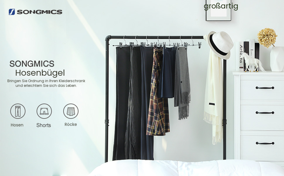 Набір вішалок для штанів SONGMICS (20 шт.), 40 см, чорно-срібні, з регульованими кліпсами