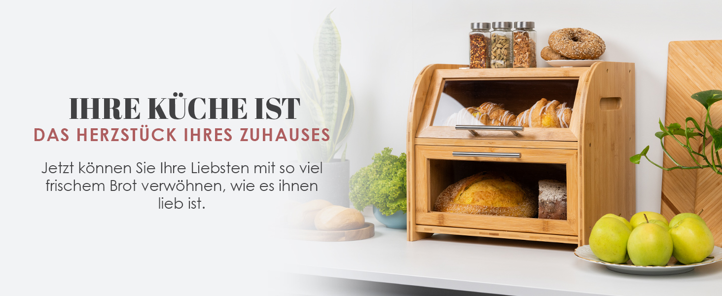 Бамбуковий хлібний ящик Arise з вентиляцією, 2 полиці та вікно, для хліба, бургерів, сендвічів. 40 x 26 x 37 см