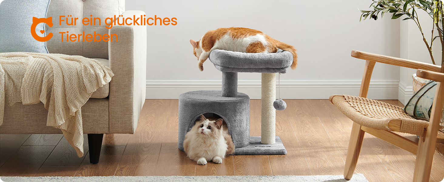 Драбина для котів Feandrea, кігтеточка з сизалю, платформа з м'якою оббивкою, для кошенят, сіра PCT50W