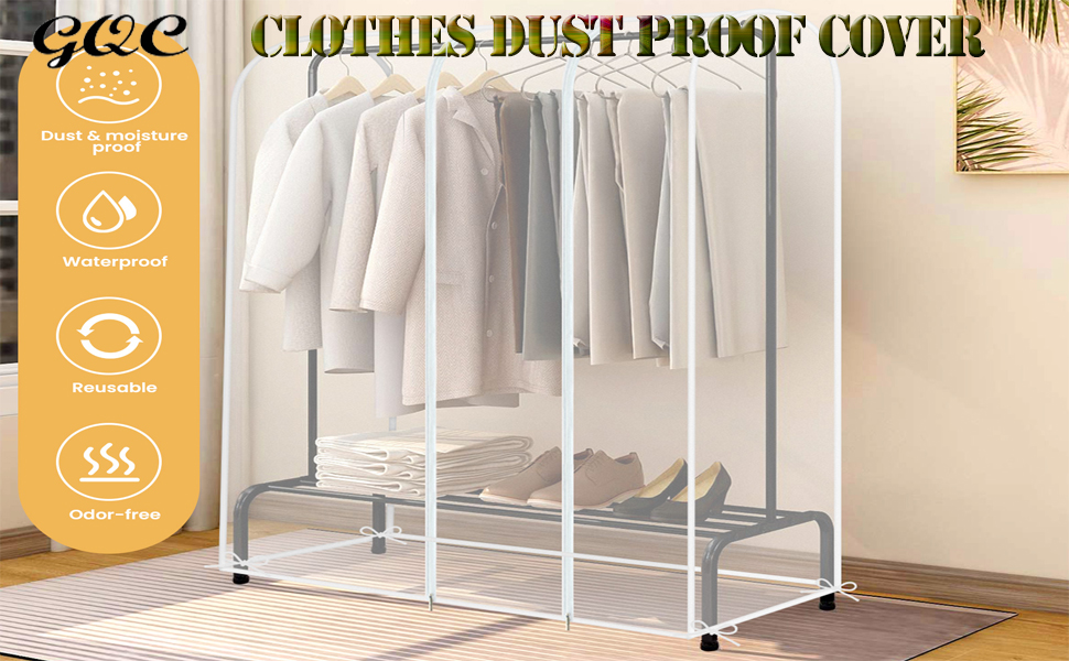 2 шт. Пранці для одягу GQC, великі, прозорі, з PEVA, 150 x 50 x 150 см - захист від пилу, для одягу, костюмів, пальто, сорочок, курток