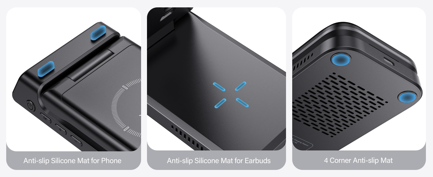 Бездротова зарядна станція 3-в-1 для Google Pixel Watch 3/2, Fitbit Versa 4/3, Sense 2/1, Samsung Galaxy S26 Ultra, iPhone 17 та Pixel Buds Pro 2 - SwanScout 703G2 (Чорний)