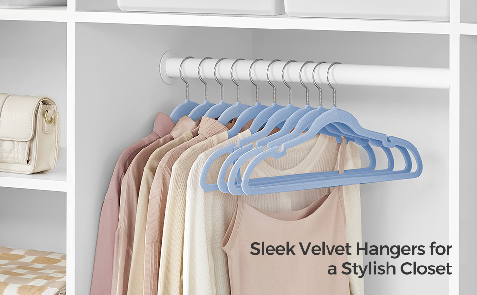 Набір вішалок для одягу SONGMICS, 50 шт., з неслизьким покриттям, для штанів та одягу, обертовий гачок, 43 см, світло-блакитний, CRF029Q05