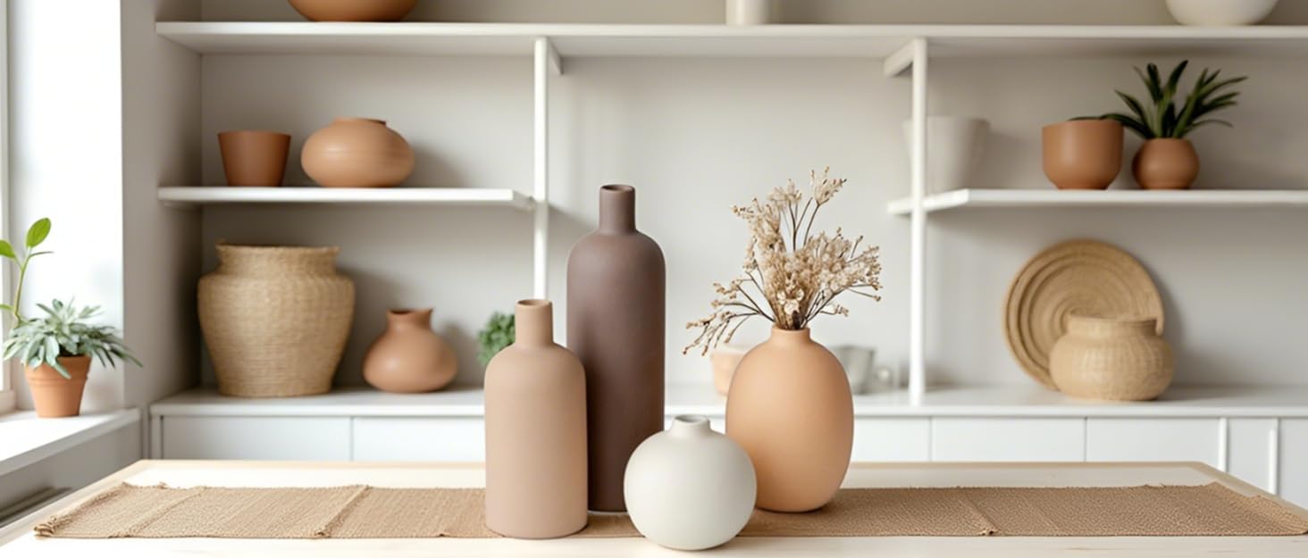 Набір ваз, 4 шт., кераміка, кольори Моранді, мінімалістичний декор, скандинавський стиль, нейтральний бохо, ваза (4 шт., світло-коричневий)