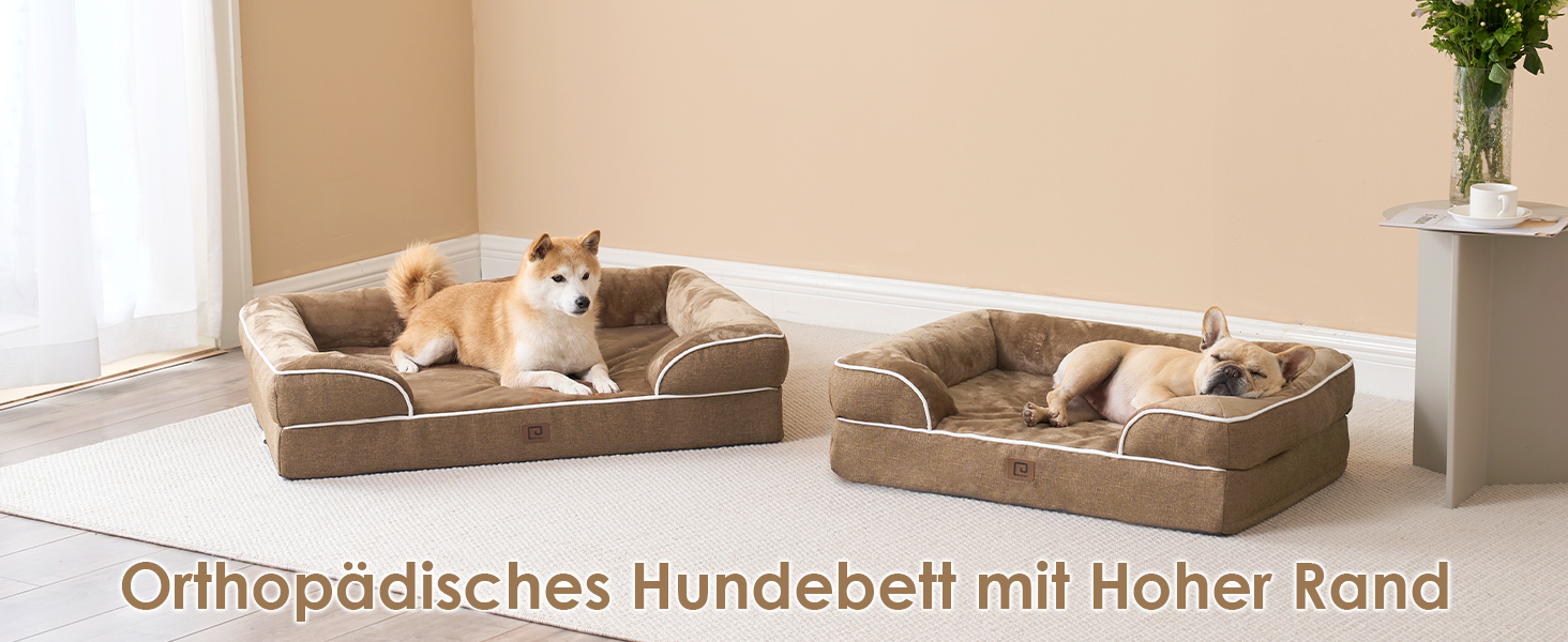 Ортопедичне ліжко для собак EHEYCIGA, 76x51 см, Memory Foam, для собак середніх та маленьких порід, з високим бортиком, водонепроникне, неслизьке, Kamel