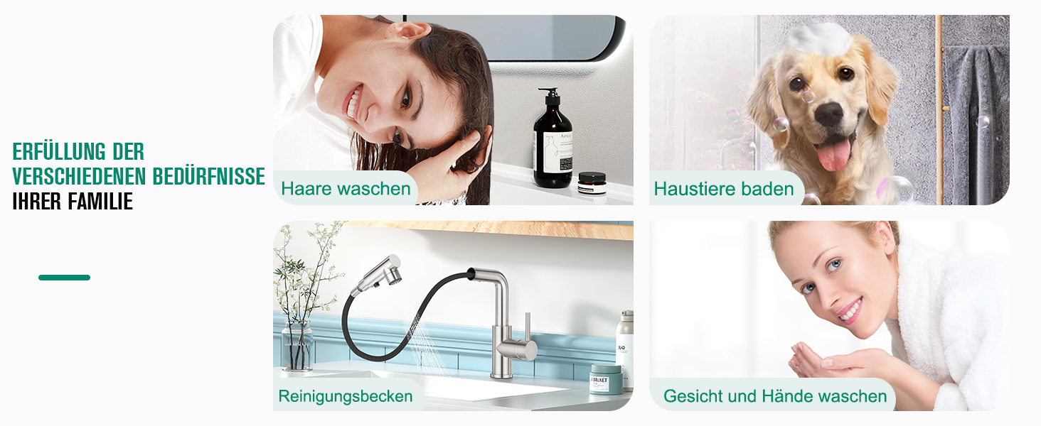 Кран кухонний CREA з 3 функціями, висувна лійка, поворот на 360°, матовий (з нержавіючої сталі)