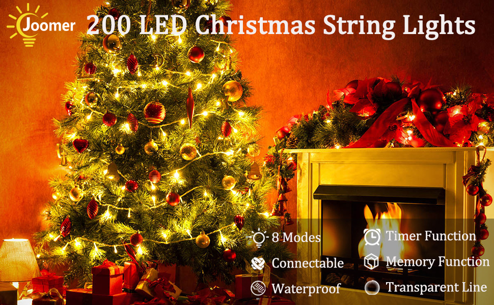 Льонокомірка LED 200 шт., 20 м, на батарейках з таймером, 8 режимів, вологостійка, тепле біле світло, для декору саду, вечірки, весілля, внутрішнього та зовнішнього використання, прозорий кабель