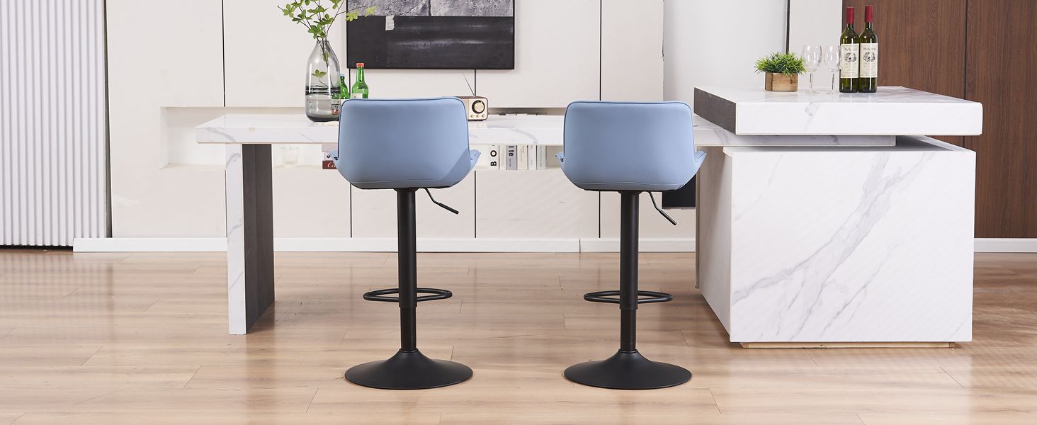 YOUNIKE Set of 2 Adjustable Bar Stools with Backrest - Modern Kitchen Counter Stools with PU Leather Upholstery, Swivel Metal Bar Chairs for Kitchen Counter/Island (Blue)