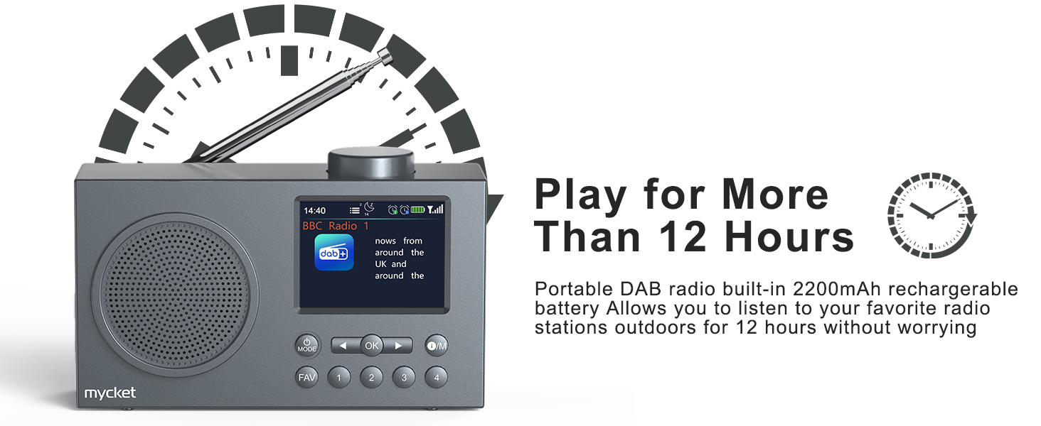 Портативне DAB/DAB+ радіо з цифровим радіо UKW, FM, Bluetooth 5.0, подвійний будильник, 40 попередніх станцій, 2.4' кольоровий дисплей (колір хакі)