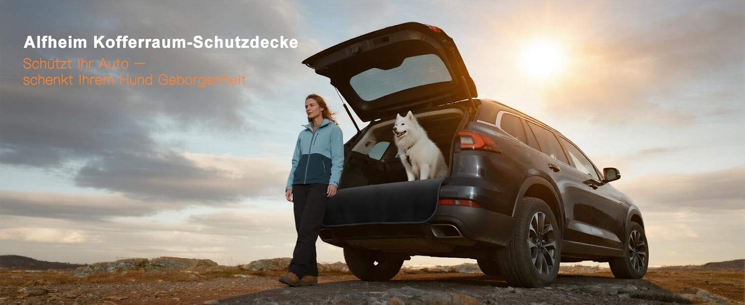 Захист для багажника автомобіля Alfheim для собак - водовідштовхуючий та легкий у догляді - універсальний. Чорний килимок для багажника з захистом краю вантажного отвору.