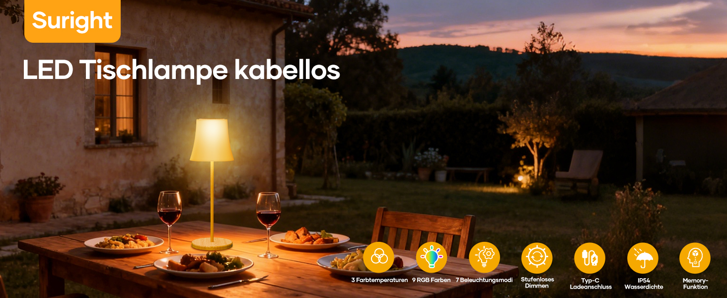 LED-лампа настільна Suright бездротова, акумуляторна з 3 кольоровими режимами та RGB, плавне регулювання яскравості, сенсорне керування, IP54 вологостійка для саду, кемпінгу, вечірки, спальні, кафе, з імітацією текстури дерева