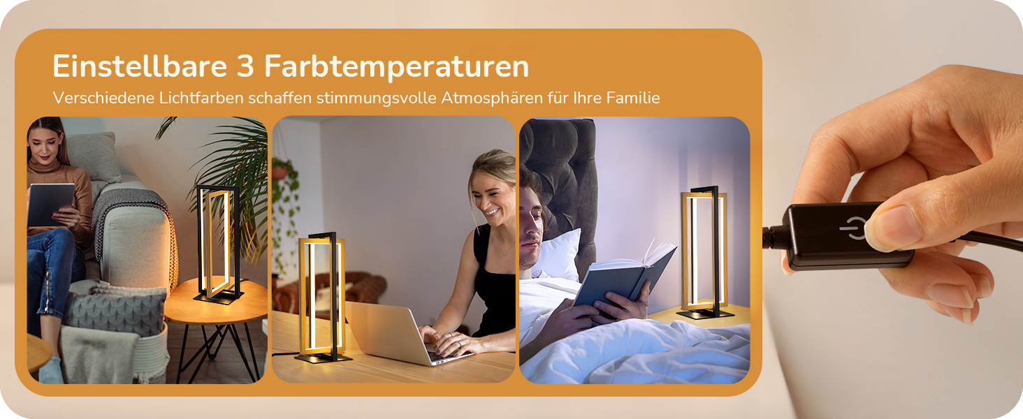 LED настільна лампа EDISHINE з дерева, торкання, димування, пам'ять, 3 кольори, 350 люмен, для вітальні, офісу, подарунок, сучасний стиль