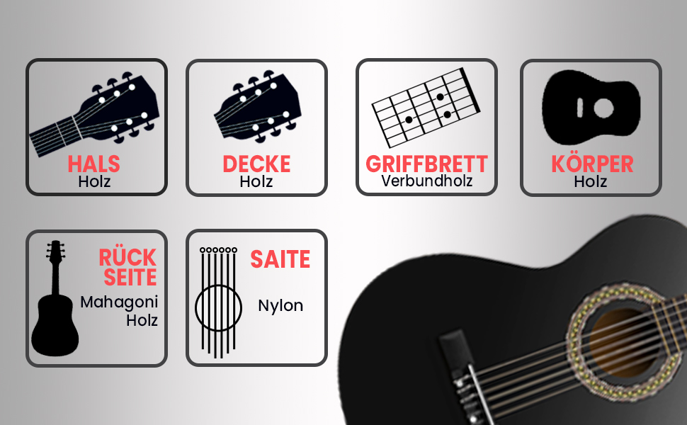 Акустична гітара Pyle для дітей та початківців, ½ розміру, з аксесуарами (сумка, тюнер, медіатор), чорна матова, 76 см