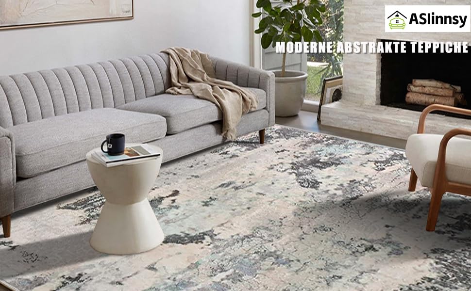 Килимок з коротким ворсом для вітальні: абстрактний дизайн, великий, м'який, неслизький, сірий, декор для вітальні, спальні, їдальні (120x160 см, 200x300 см, прямокутний, бежевий/багатобарвний)