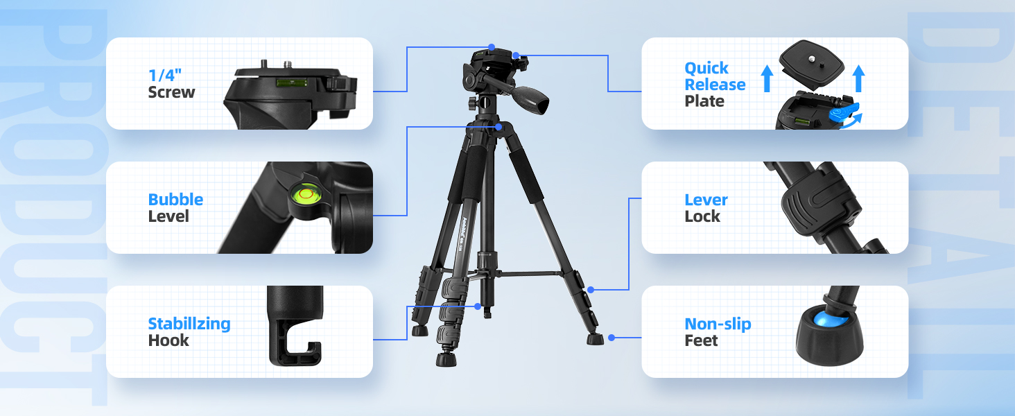 Штатив AMBITFUL 157.5 см, чорний, професійний, алюмінієвий, знімний, для фото- та відеозйомки (камера, DSLR, смартфон, екшн-камера, телескоп)