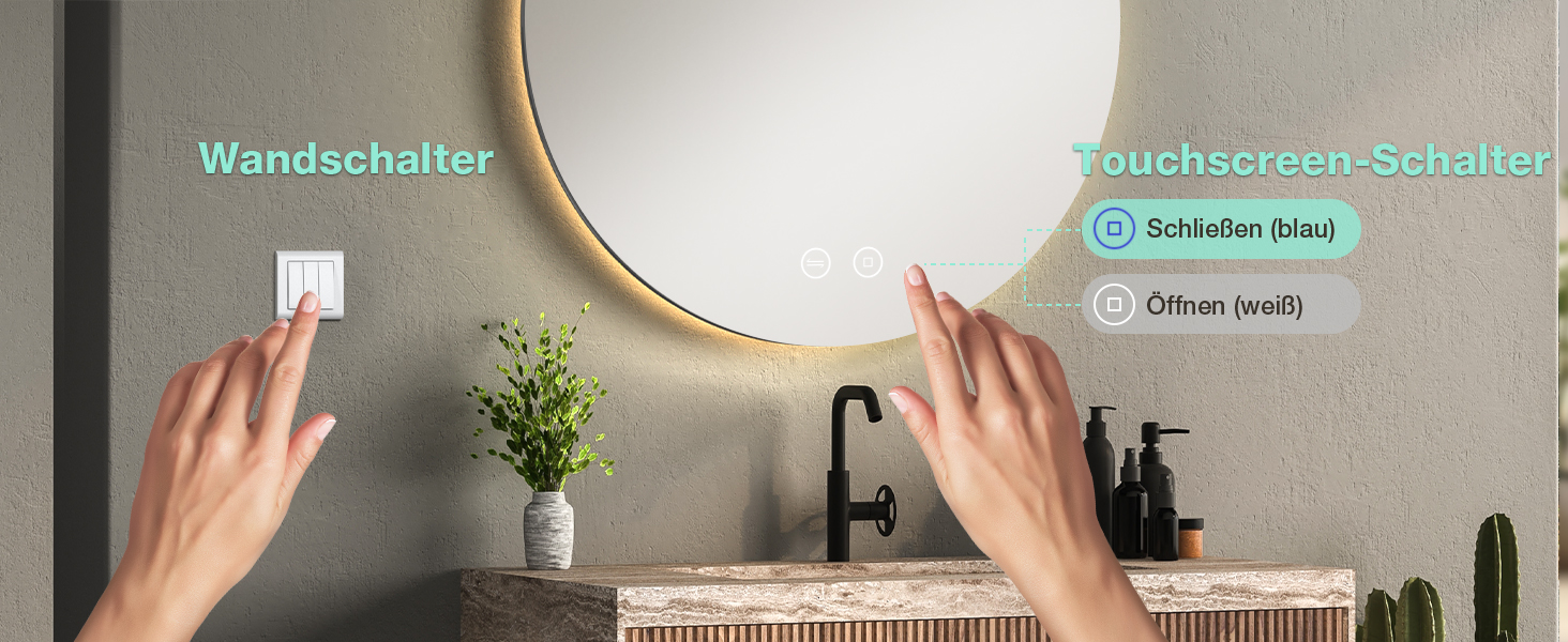 Круглий дзеркало для ванної кімнати з підсвічуванням 80 см, 3 кольори світла, регулювання яскравості, проти запотівання, сенсорне управління, функція пам'яті, LED, енергозберігаючий