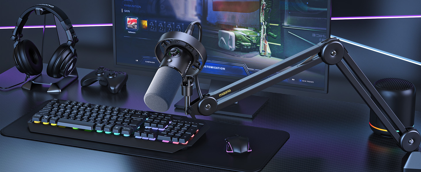 Кріплення для мікрофону MAONO BA37, регульоване, з адаптером 3/8'-5/8', сумісне з Blue Yeti, HyperX QuadCast, FIFINE, для подкастів та стрімінгу, чорне